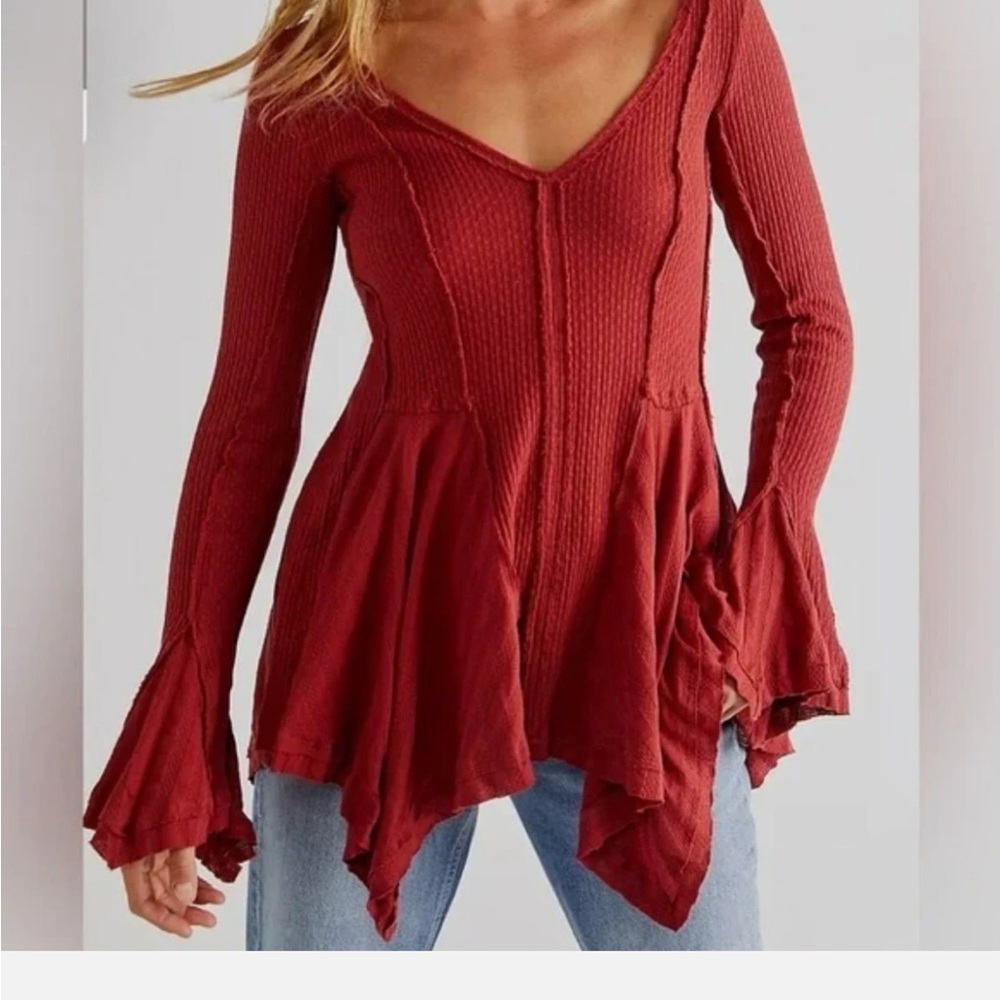 We The Free Primrose Thermal Style Bell Sleeve. Rust.